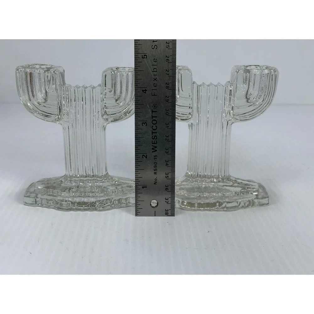 Vtg Pair Anchor‎ Hocking Art Deco Glass Candlestick Candle Holders QUEEN MARY